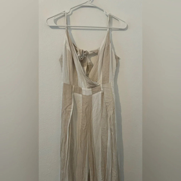 L’Atiste Tan  Striped Sleeveless Jumpsuit Open Back Cotton Linen Wide Leg NWT M - Picture 3 of 11